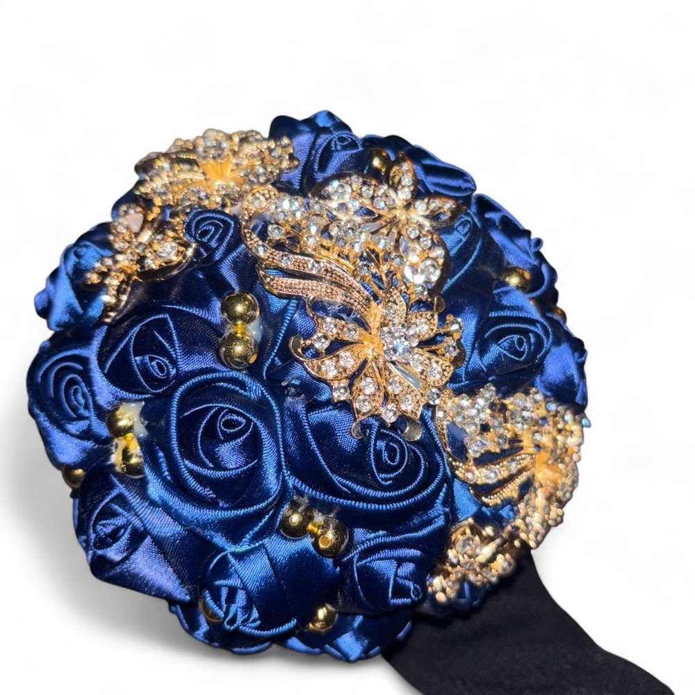 Blue and Gold Floral Brooch
